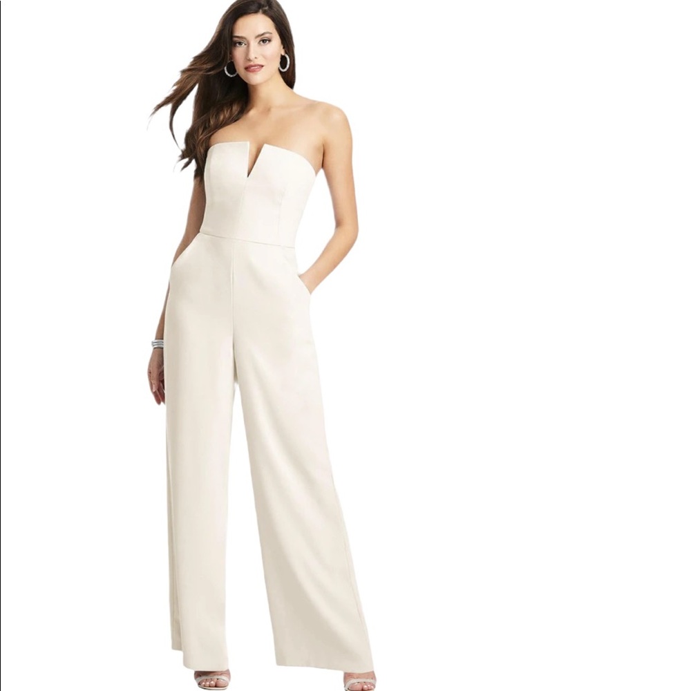 Dressy Collection Strapless Notch Crepe Jumpsuit with Pockets.